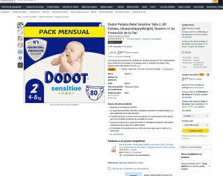Dodot Pañales Bebé Sensitive Talla 280 Pañales por solo 17,65€