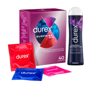 Durex Surprise Mix 40 Condones Surtidos + Lubricante Perfect Connection 50 ml por 29,79€