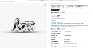 Charm Pandora Moments escrito a mano 793055C00 love por 19,90€