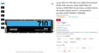 Disco duro Lexar NM710 1TB SSD, M.2 4.0 NVMe SSD por 35,99€