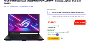 ASUS ROG Strix SCAR 17 X3D G733ZV-LL084W 17.3" Ryzen 9 RTX 4080 Gaming laptop voor €2.399,99 bij Bol