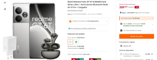 Móvil Realme Pack GT 6T 8/256GB + Auriculares Bluetooth Buds Air 6 Pro + Cargador por 399€