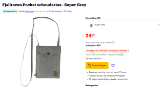 Fjallraven Pocket schoudertas (Super Grey) voor €24,13 bij Bol