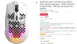 Ratón gaming - SteelSeries Aerox 3 Wireless 2022 Edition, Inalámbrico, Bluetooth, 18000 CPI, RGB, IP54 por 59.99€