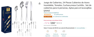 Juego de Cubiertos 24 piezas a $288 en Amazon