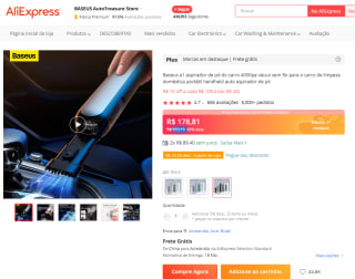 Aspirador De Pó da Baseus, modelo A1 para Carros - R$ 178,81