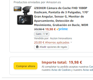 Cámara de Coche FHD 1080P por 19,98€