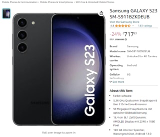 Purchase a Samsung S23 available only at Amazon for £580