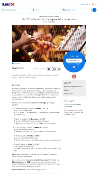 Conciertos veraniegos a la luz de las velas desde 11€.