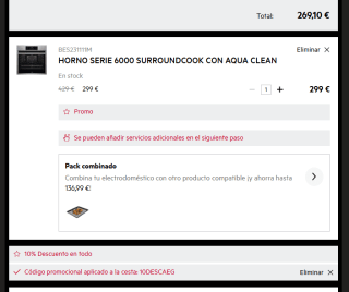 Horno AEG Serie 6000 SurroundCook con Aqua Clean por 269,10€