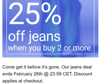 Alleen vandaag nog 25% korting bij aankoop vanaf 2 jeans bij Weekday
