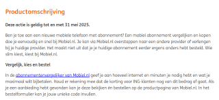 €25 korting op alle abonnementen bij Mobiel.nl via de ING winkel