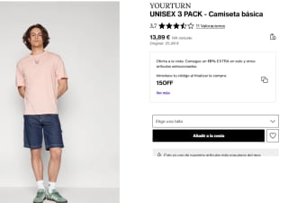 Pack 3 Camisetas Basicas YOURTURN por 11.81€