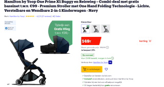Hamilton by Yoop One Prime X1 Buggy en Reiswieg – Combi-deal met gratis bassinet voor €149 bij Bol.com
