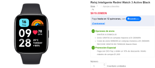 Smartwatch Redmi Watch 3 Active Black por $619 en Mi Store