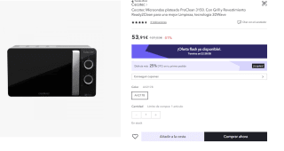 Microondas con Grill 20L 700W Cecotec ProClean 3150 por 40.43€