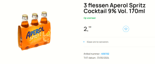 Aperol Spritz 3 x 170 ml voor €2,50 bij Butlon