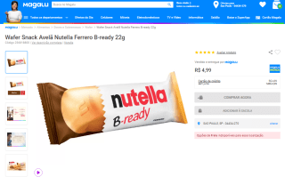 Wafer Snack Avelã Nutella Ferrero B-ready de 22g - R$ 4,99