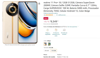 Realme 11 Pro+ 5G 512GB por $9,349 en Amazon
