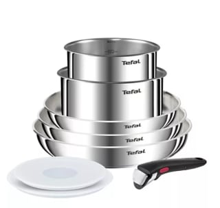 Batterie de cuisine Tefal Ingenio Emotion L8968S04 (Tout Inox) - 3 Poêles + 2 Casserole + 1 Poignée amovible + 2 Couvercles hermétiques à 79,99€