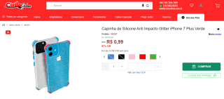 Capinha de Silicone para iPhone 7 Plus, modelo Anti Impacto Glitter - R$ 0,99