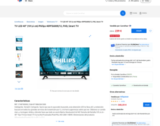 Smart TV LED 40" (101,6 cm) Philips 40PFS6009/12 FHD por solo 239€