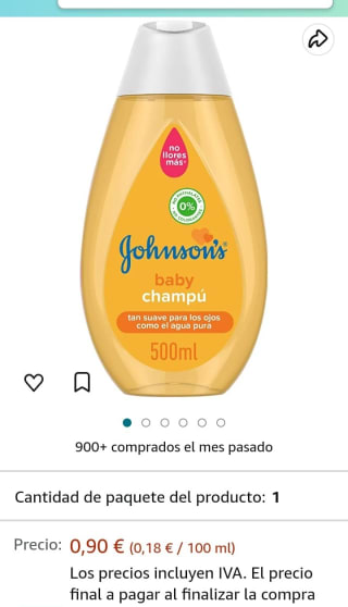 Johnson's Baby Champú Clásico, pelo suave, brillante e hidratado - 500 ml por 0,90€.