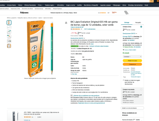 BIC Lápiz Evolution Original 655 HB con goma de borrar caja de 12 unidades color verde por solo 2,10€