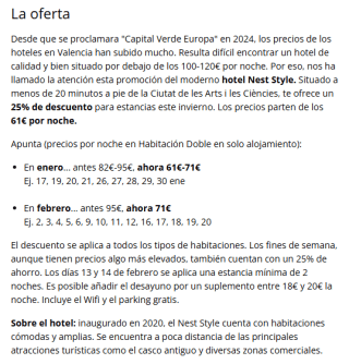 Estancia en hotel Nest Style. (Valencia) desde 61€ pxp