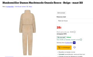 Hunkemöller Fleece Onesie in diverse kleuren voor €25 bij Bol