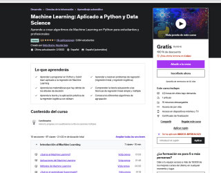 Machine Learning: Aplicado a Python y Data Science Gratis con Udemy