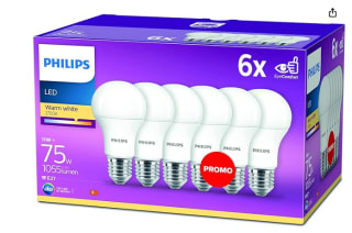 Pack 6 Bombillas LED Philips Lighting esférica E27, blanco cálido, 1055 lúmenes. por 12.99€