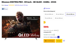Hisense 65E7NQ PRO - 65 inch - 4K QLED - 144Hz - 2024 voor €599 bij Bol