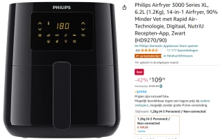 Philips Airfryer 3000 Series XL, 6.2L (1.2Kg) voor €109,99 bij Amazon.nl