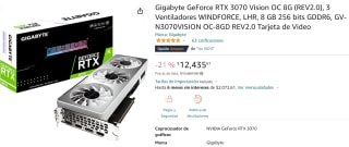 Gigabyte RTX 3070 Vision OC a $12,436 en Amazon