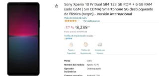 Sony Xperia 10 IV 128GB a $8,235 en Amazon