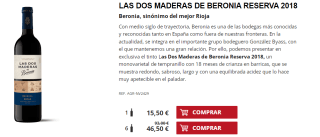 6 Botellas de Las Dos Maderas de Beronia Reserva 2018 por 36.5€