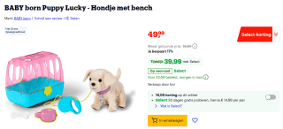 BABY born Puppy Lucky Hondje met bench voor €39,99 met Bol Select