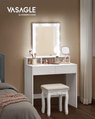 VASAGLE make up tafel met spiegel en gloeilampen voor €79,55 bij Amazon