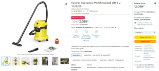Aspiradora Karcher Multifuncional WD 3 V-17/4/20 por $2,099 en Amazon