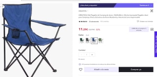 Silla Plegable de Camping de Acero, 50x50x80cm,por 11,29€ (6,77€ usuario nuevo)