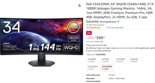 Dell S3422DWG 3440 x 1440 pixels, 34" Curved VA monitor voor €399 bij Amazon