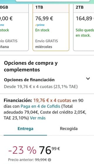 WD My Passport Portable SSD 1TB por 76,99€.