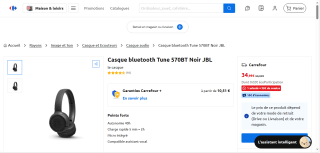 Casque sans fil JBL Tune 570BT, Bluetooth, Noir à 34 ,99 €
