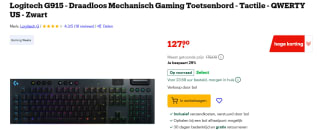 LOGITECH G G915 Wireless RGB Gaming Keyboard voor €127,90 bij Bol