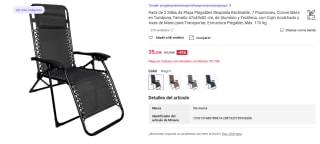 Pack 2 Sillas de Playa Plegables Respalda Reclinable, 7 Posiciones por 35€ en varios colores