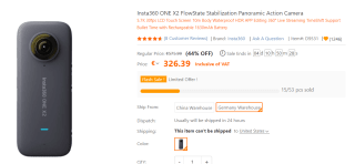 Insta360 ONE X2 360° zakformaat actiecamera voor €326,39 bij Tomtop