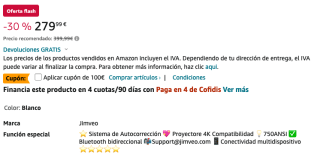 Proyector 4K 750ANSI Jimveo Full HD 1080P Nativo a solo 179€