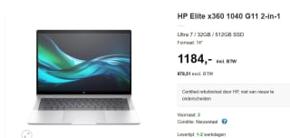 HP Elite x360 1040 14 inch G11 (9G0Q3ET, Qwerty toetsenbord) voor €1.184 bij Estunt