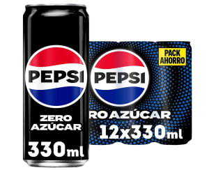 Pepsi zero Refresco de cola cero azúcar y cero calorías 12 latas 330ml 3.96l en total por solo 5,53€